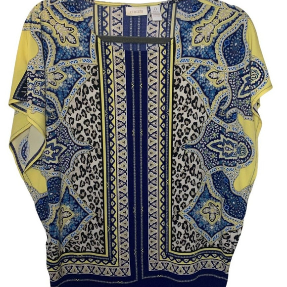 Chico's Top Women's Size 0 (4) Liquid Knit Flutter Paisley Soft Power Feminine - Picture 3 of 7